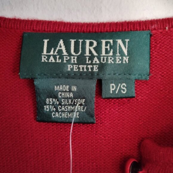 Ladies Petite SZ PS Lauren Ralph Lauren Red Silk/Cashmere Cardigan Sweat… - Picture 3 of 3